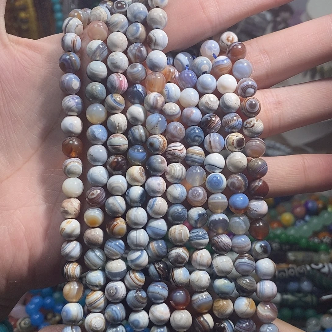 未镶嵌，带眼缠丝玛瑙8mm，石英质玉