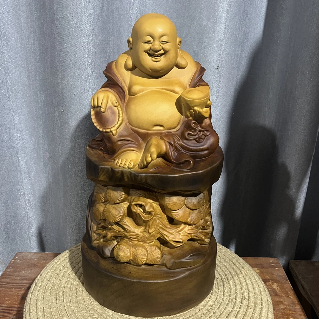 香樟木弥勒佛根雕摆件 ，43高25直径