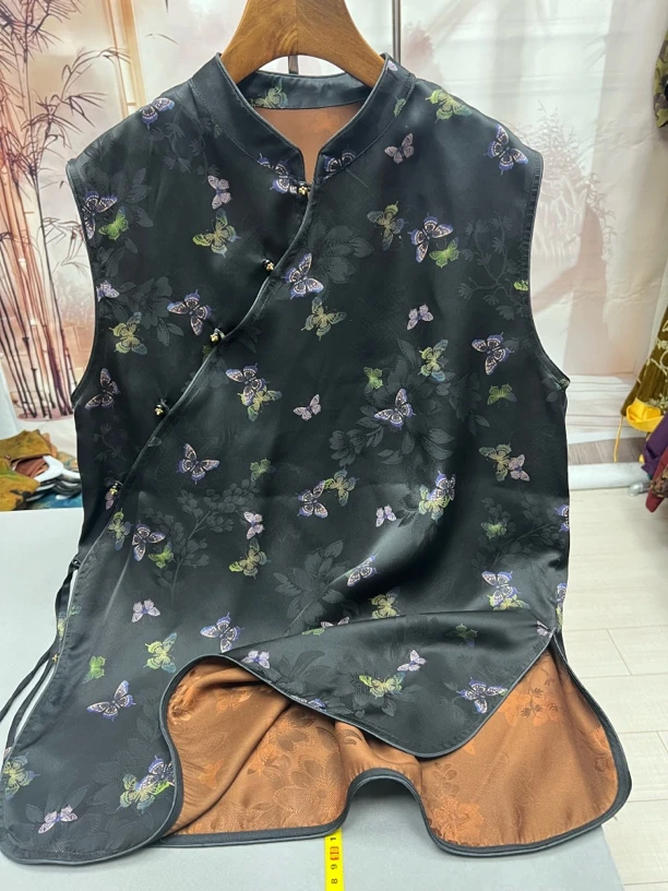 优优家真丝香云纱加长女桑蚕丝旗袍款上衣热