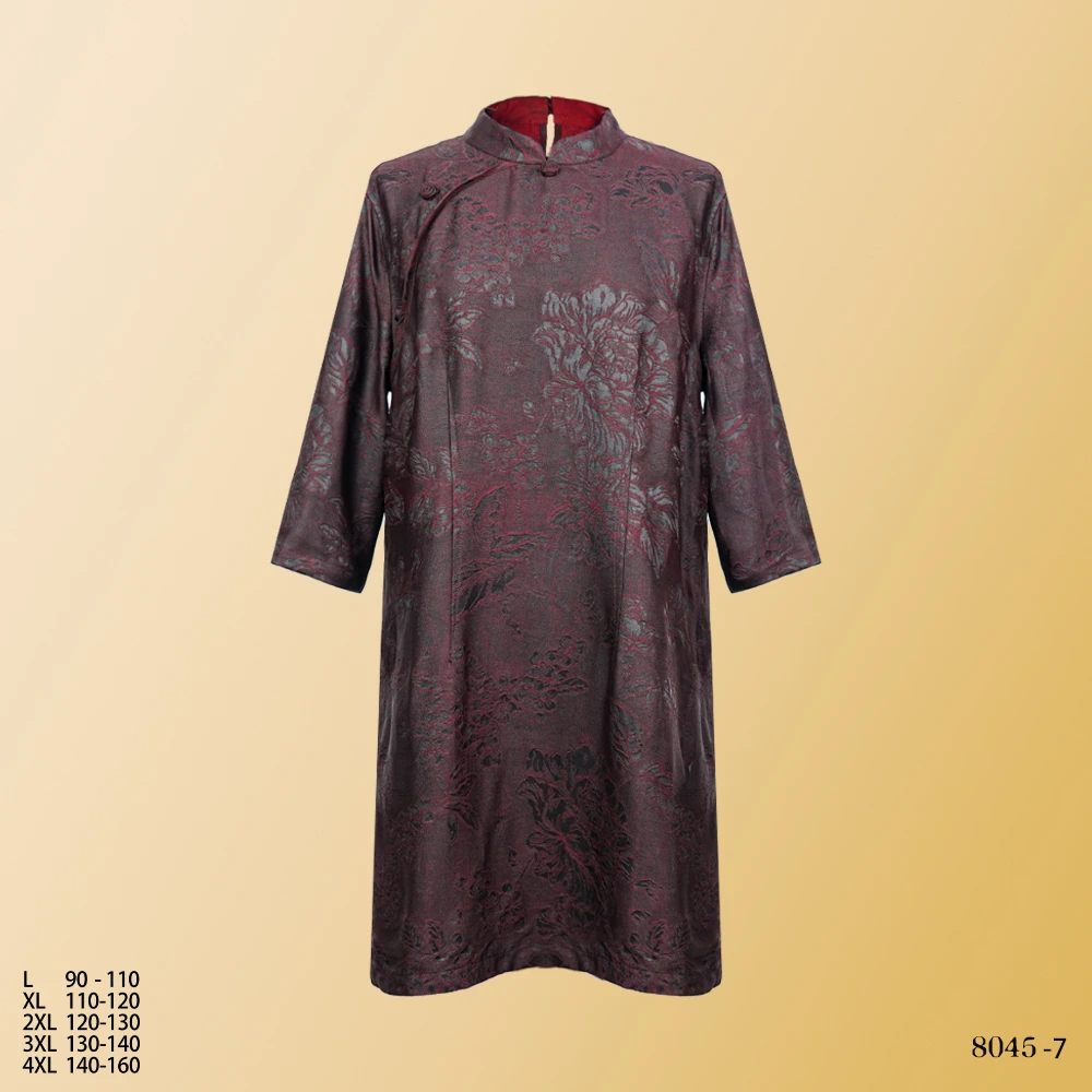 XN 2025春夏新款中袖时尚优雅酒红色大牡丹上衣太太服8045-7