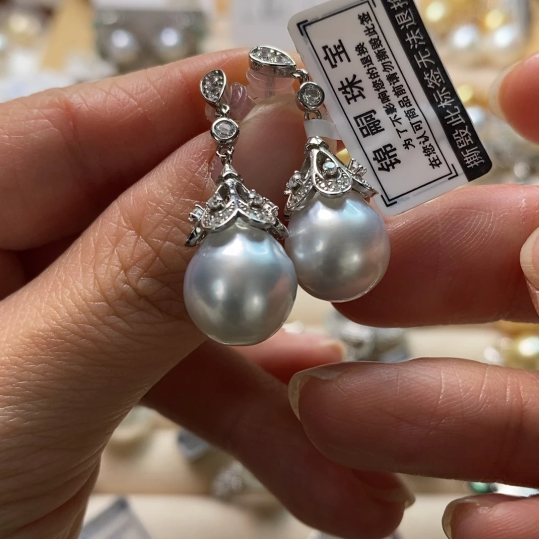 海水珍珠耳饰银S925镶嵌