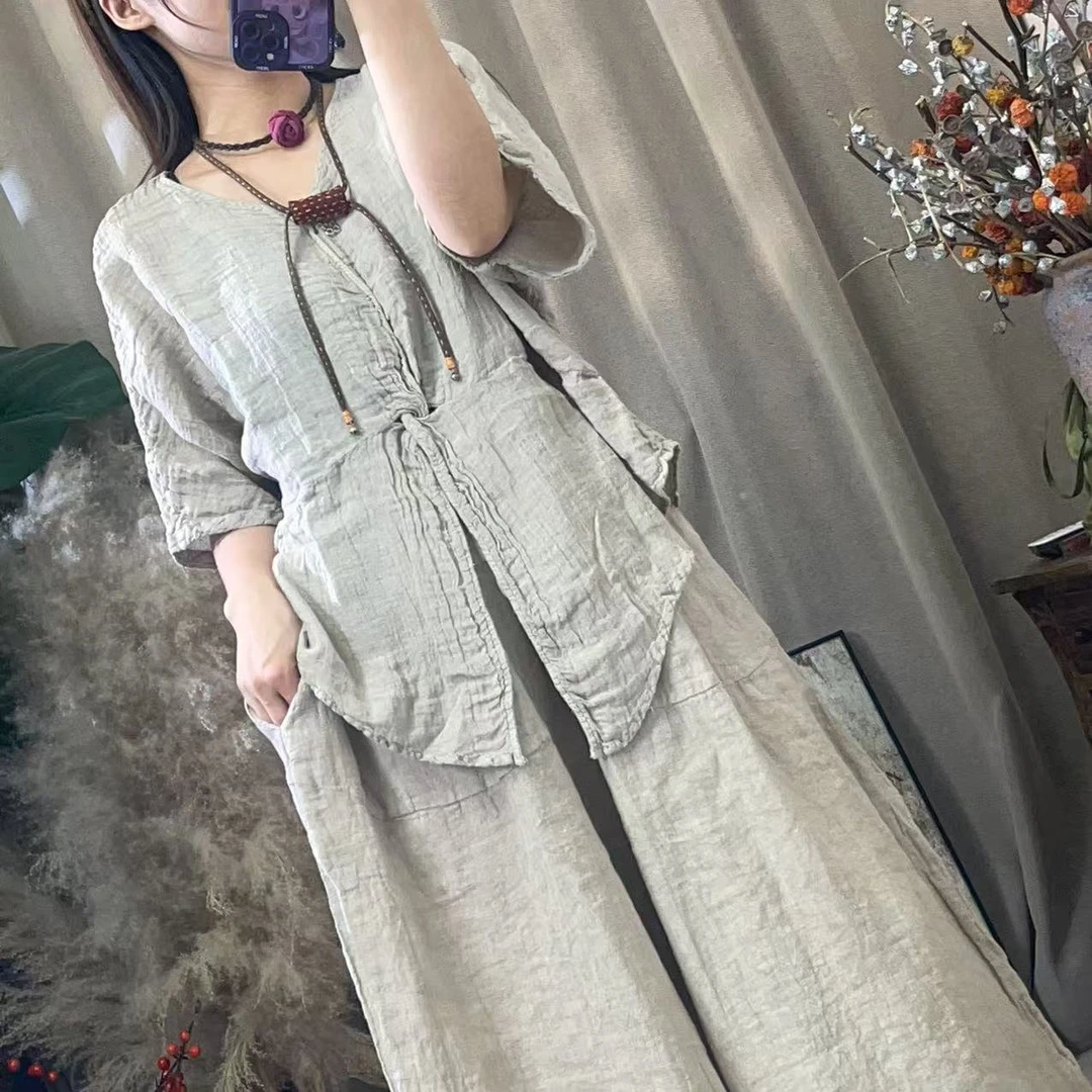 （忆南）5199雨露麻超细V领燕尾设计款上衣（胸围130）