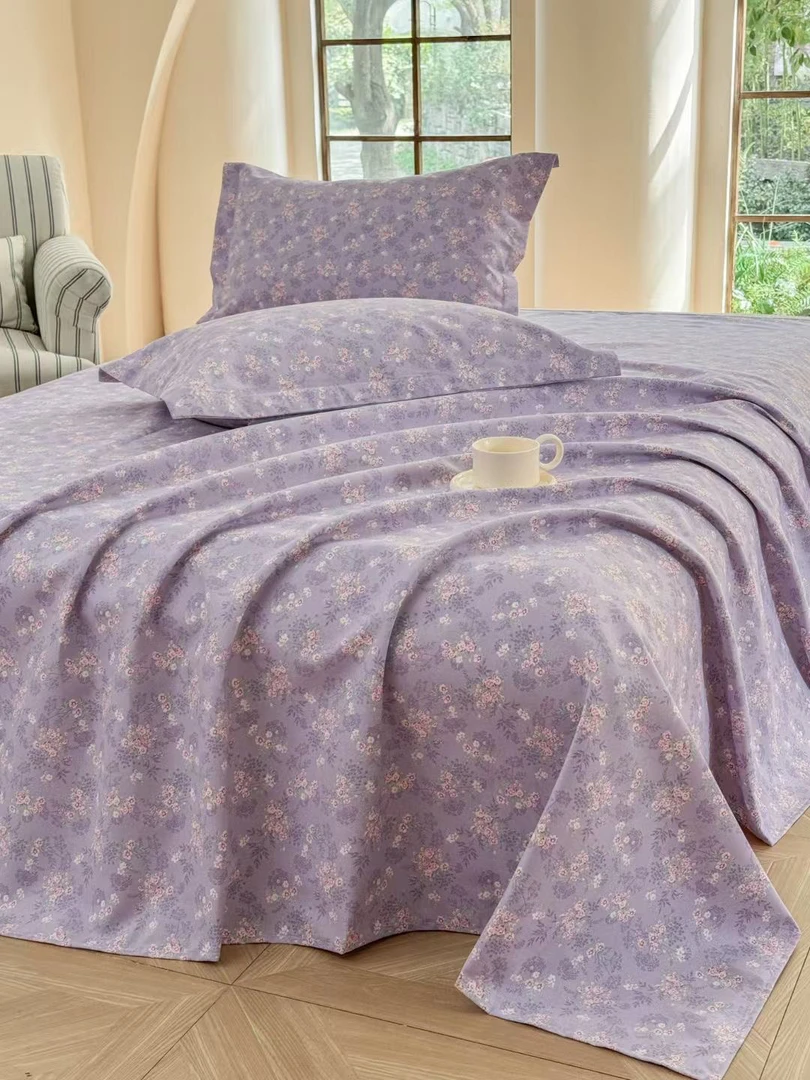 双人大床单2.4*2.3（-+5cm）【梦露-紫】 双经双纬老粗布 送枕套一对