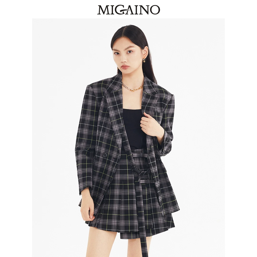 曼娅奴【格子西装外套】女春秋季款设计感宽松小个子西服