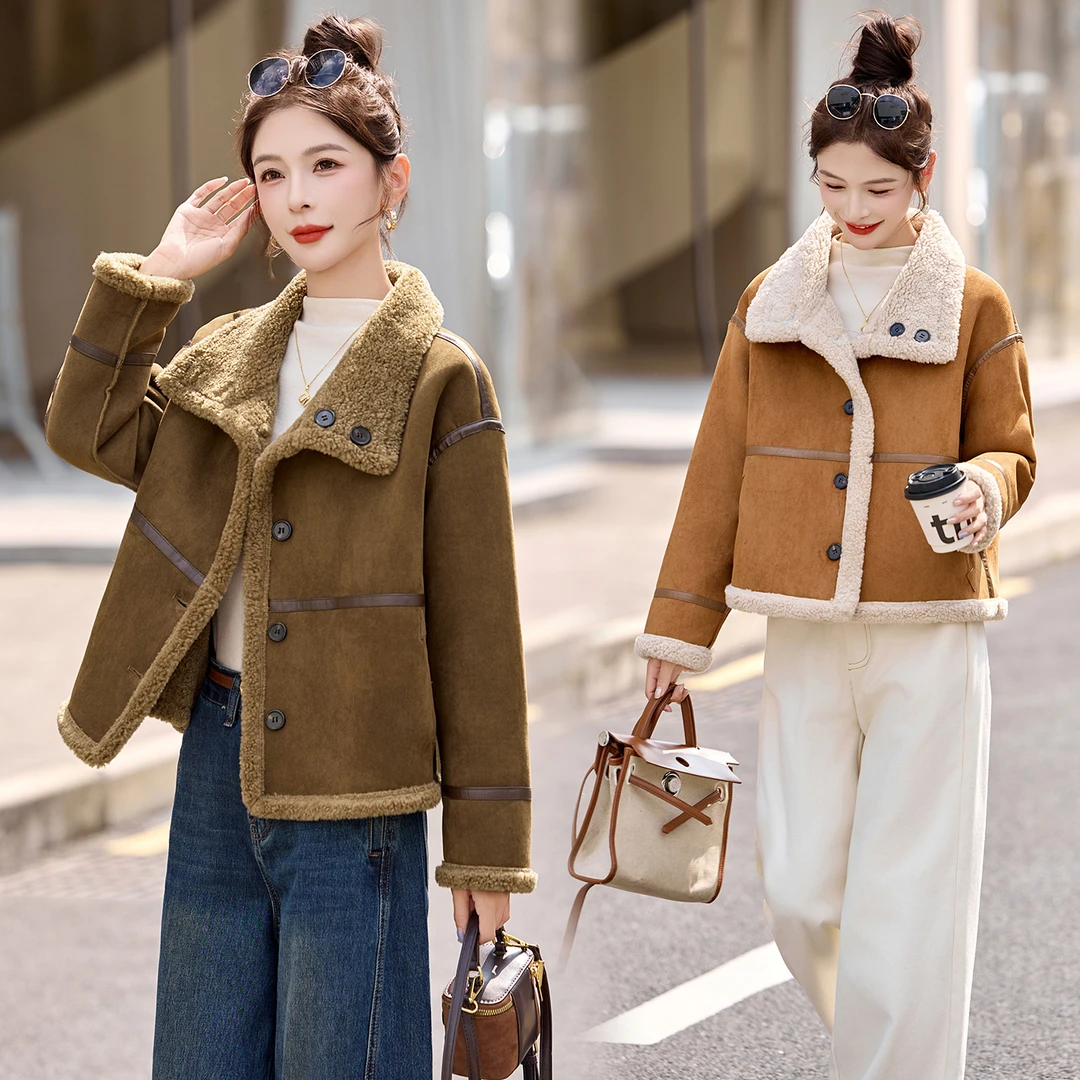 皮毛一体女款洋气爆款2026新款正品高质感羊羔毛冬季两面穿外套潮