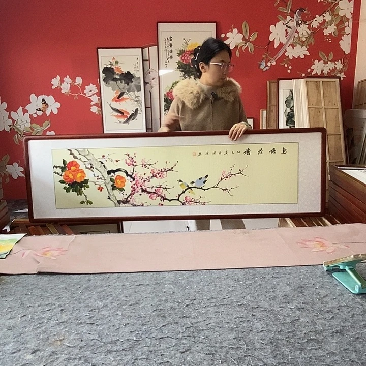 国画手写手绘带框包邮国画作品47✖️162