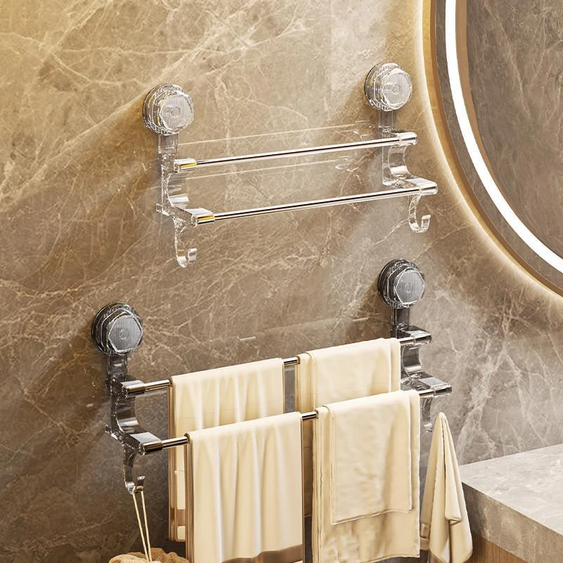 双杆吸盘毛巾架家用浴室免打孔收纳架带挂钩干湿两用轻奢置物架