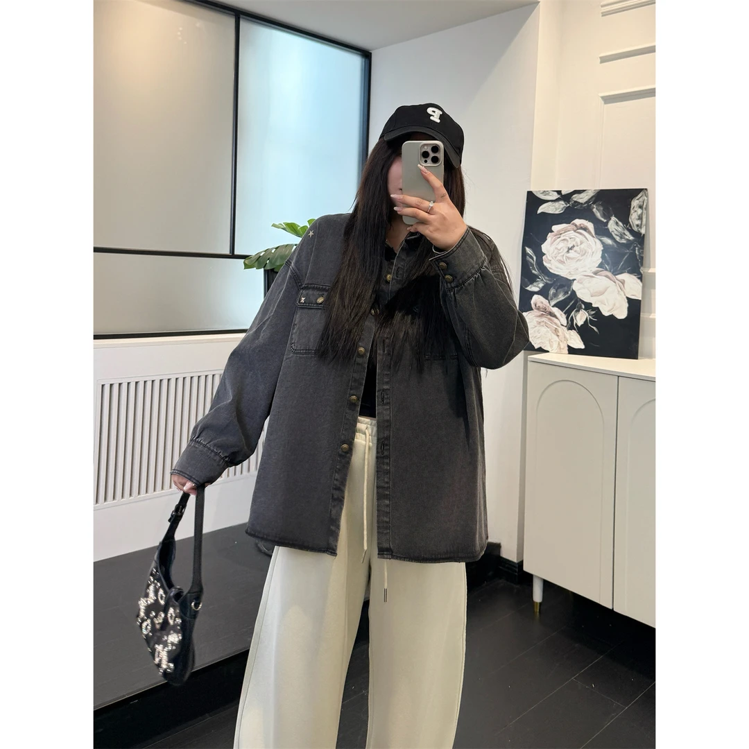 断码捡漏~大码女装秋季花契200斤美式复古烫钻牛仔外套11847-H