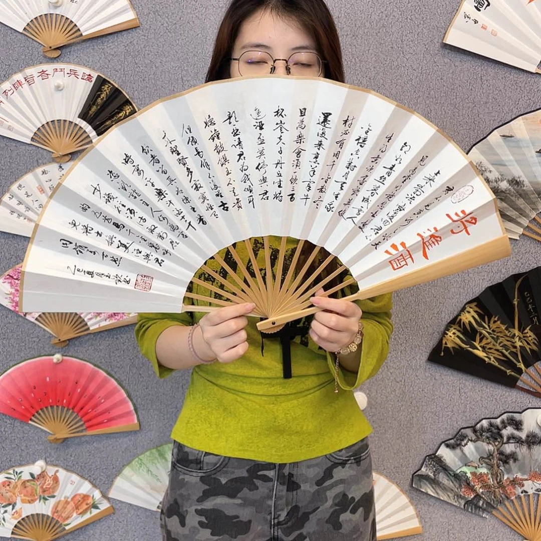 国画10寸玉竹-纯手绘-文玩扇骨（默认粘好）