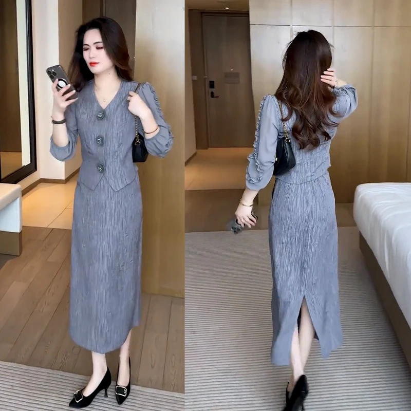 夏季新款穿搭收腰气质显瘦洋气时尚短袖套裙中长款修身减龄遮肚