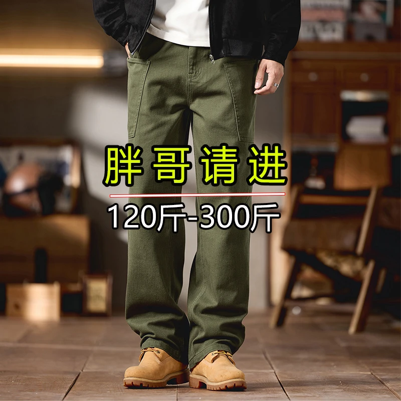 100%全棉休闲工装裤男大码男装裤子200-300斤美式宽松直筒伐木裤