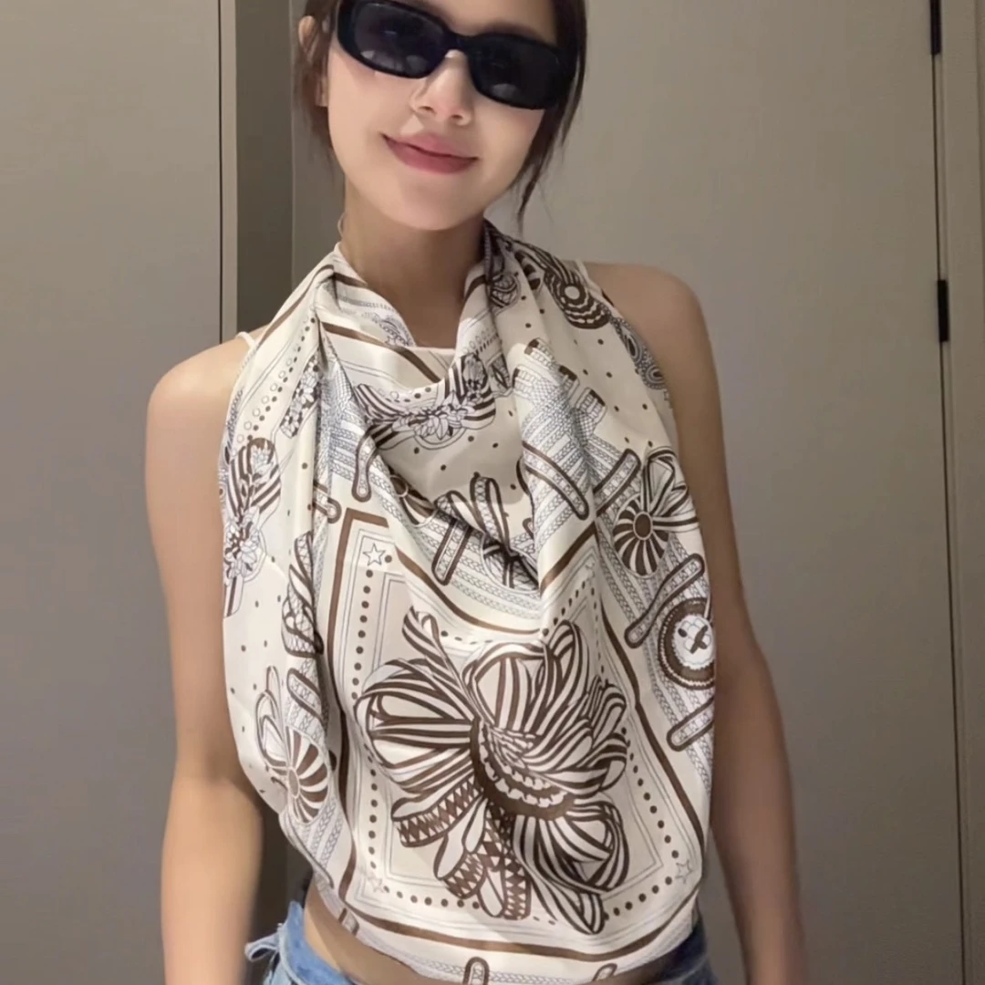 90*90 斜纹大方巾百搭洋气印花夏天抹胸上衣屁帘搭配方巾