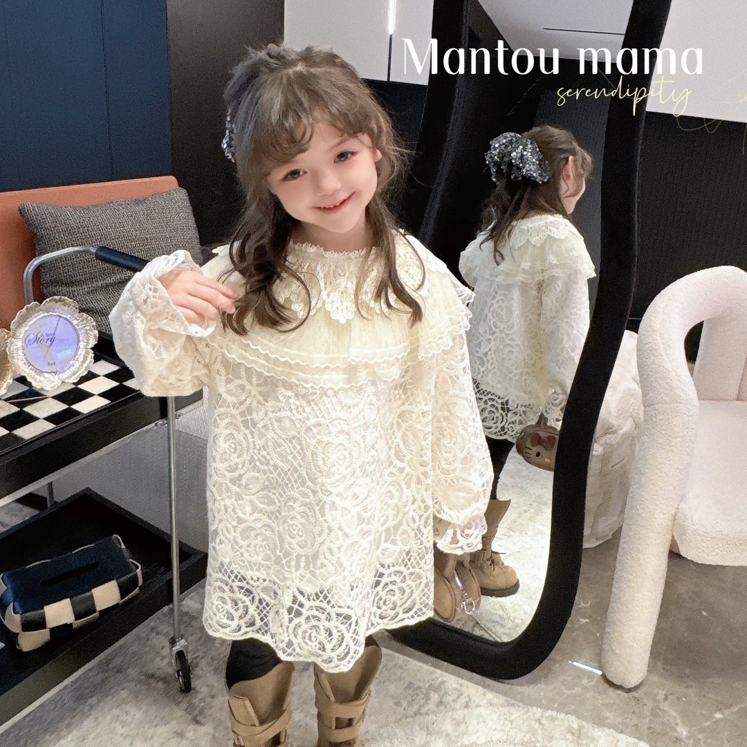 【Mantoumama】KK【新款】蕾丝披肩花边连衣裙女童冬季甜美可爱（汉服）