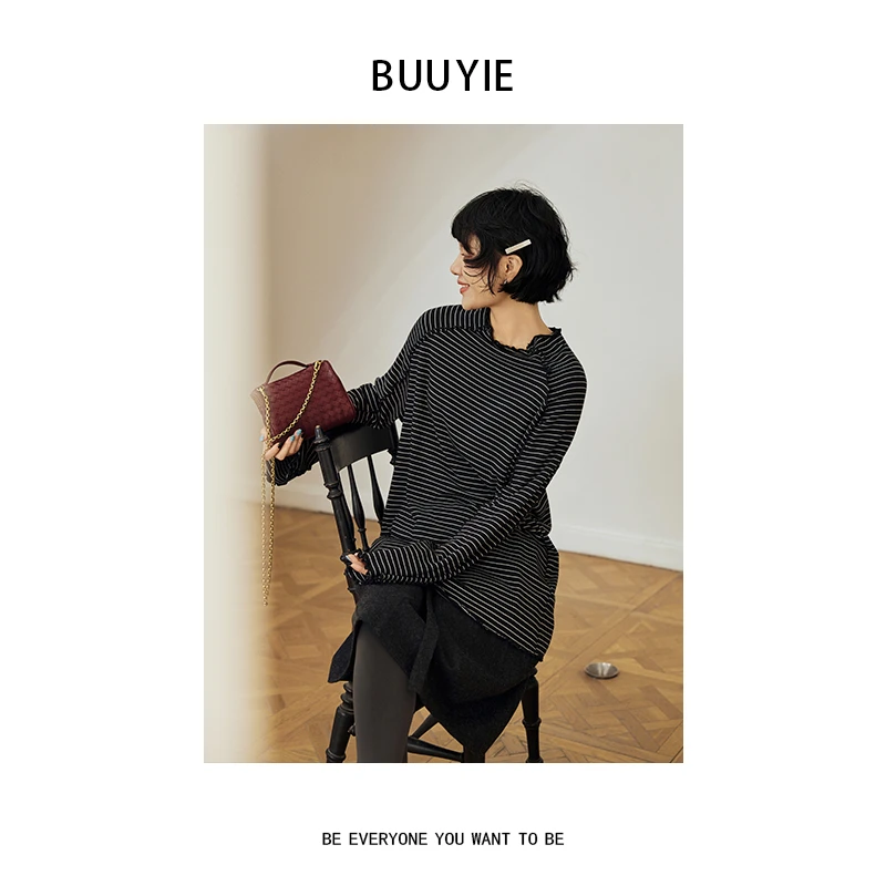 BUUYIE 冬季新款天然重磅亲肤休闲百搭打底衫 2470496
