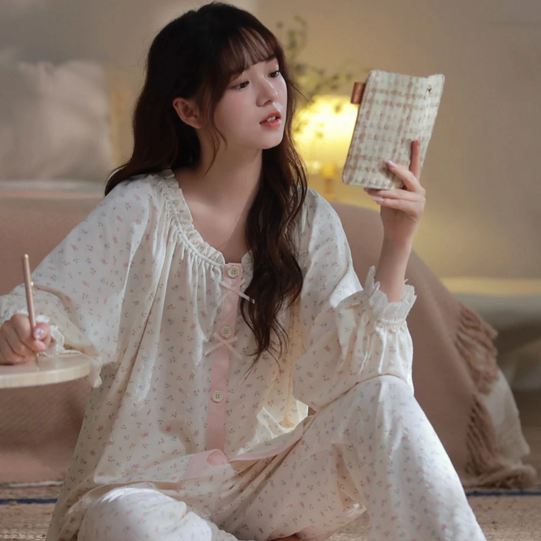 《纯棉带胸垫》孕妇是睡衣月子服产后哺乳睡衣孕妇喂奶家居服产妇
