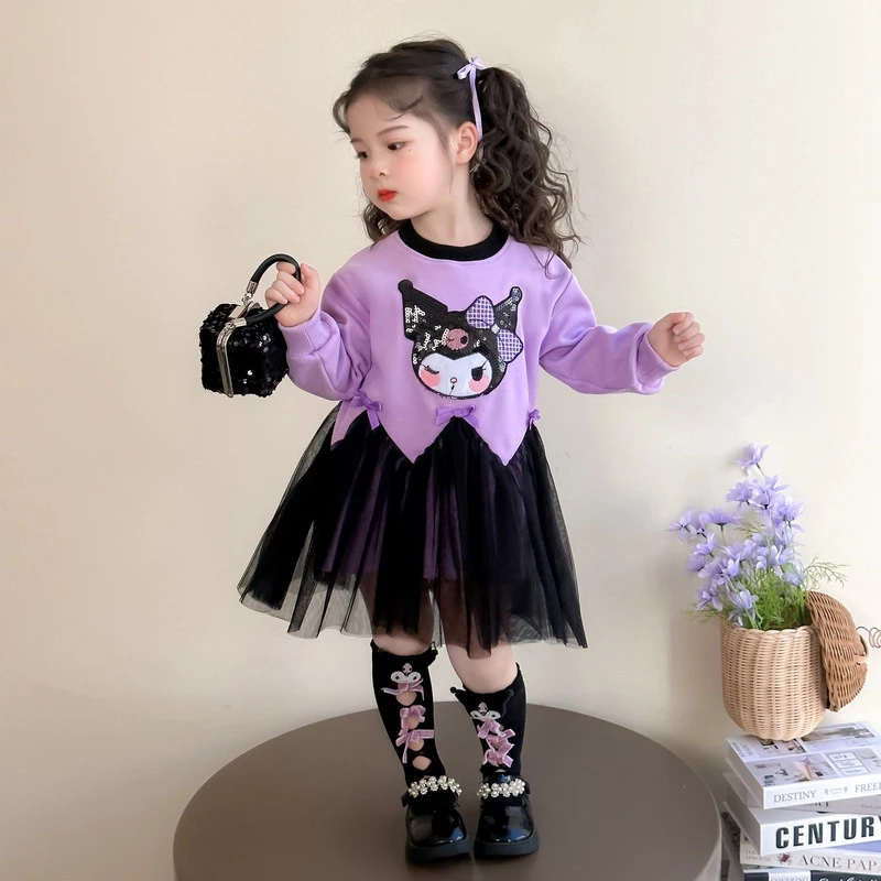 女童库洛米连衣裙2025新款儿童春秋装韩版洋气女宝春季网纱公主裙