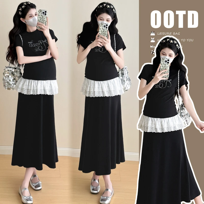 孕妇装2025夏季新款时尚洋气清新上衣百搭气质显瘦甜美半身裙套装