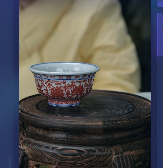 景德镇陶瓷供应链釉里红缠枝带内绘压手杯147y