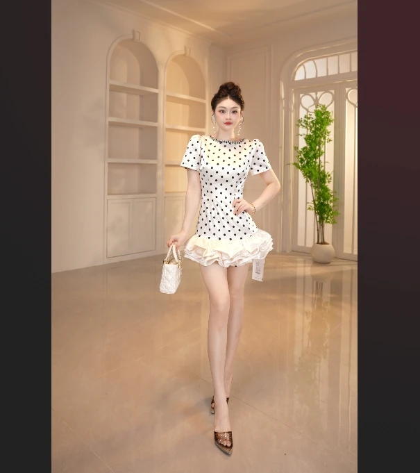 【显瘦定制】国内设计师品牌 轻奢气质小个子波点小个子连衣裙65387