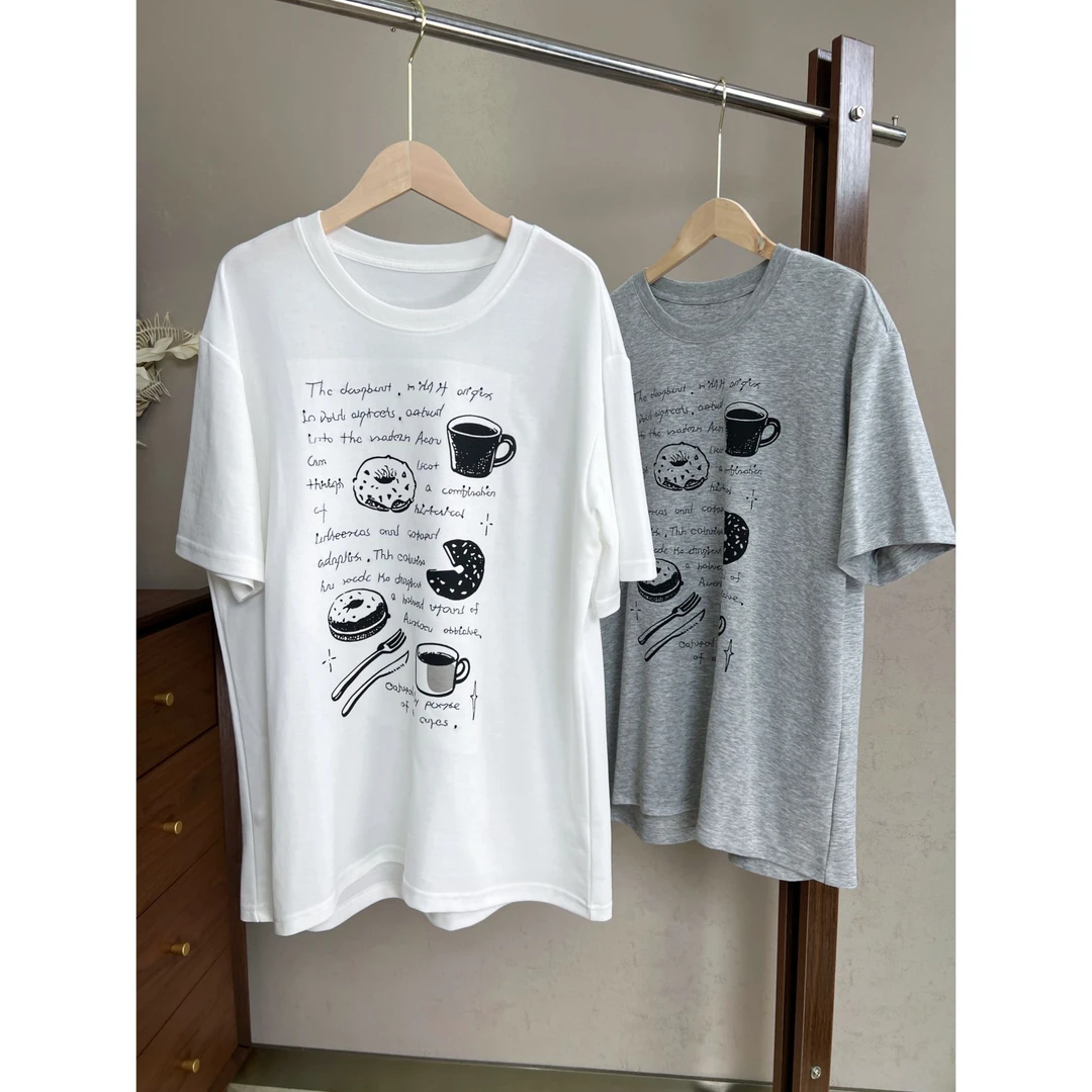 蔡蔡呀【休闲空间】欧货新款时尚百搭显瘦圆领短袖T恤女潮流6528