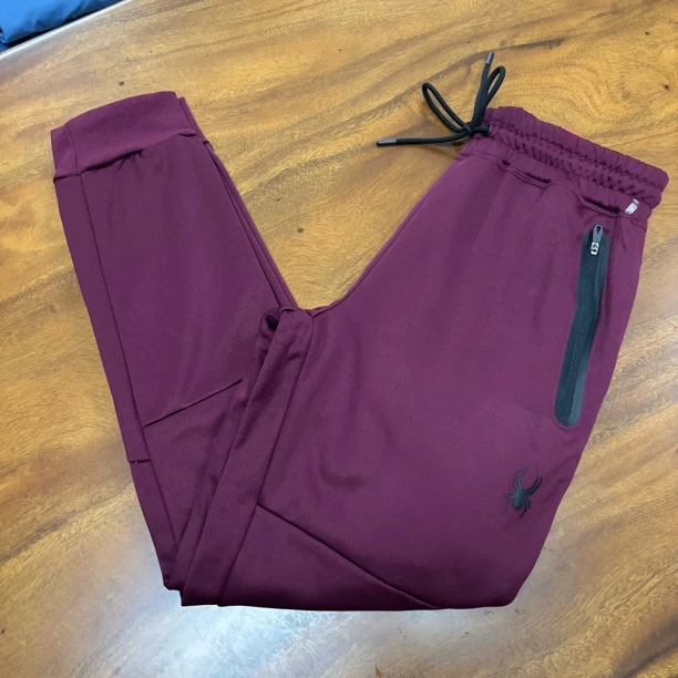 男子秋冬户外活动绒裤 深酒红色 罗纹收脚