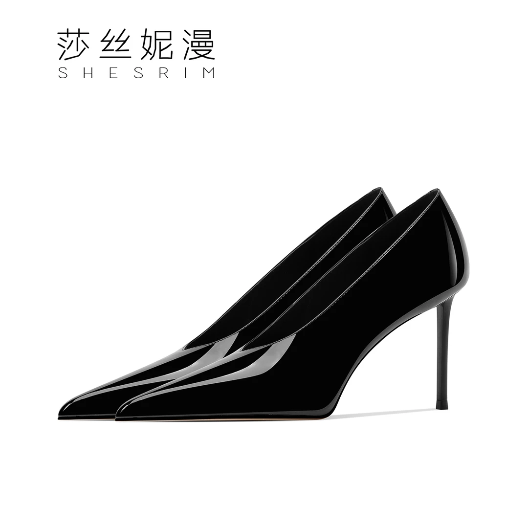 F152-设计师系列新款春夏季细跟浅口高跟鞋时尚百搭漆皮包头单鞋