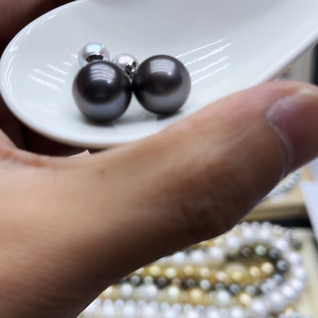 海水珍珠银S925镶嵌耳饰