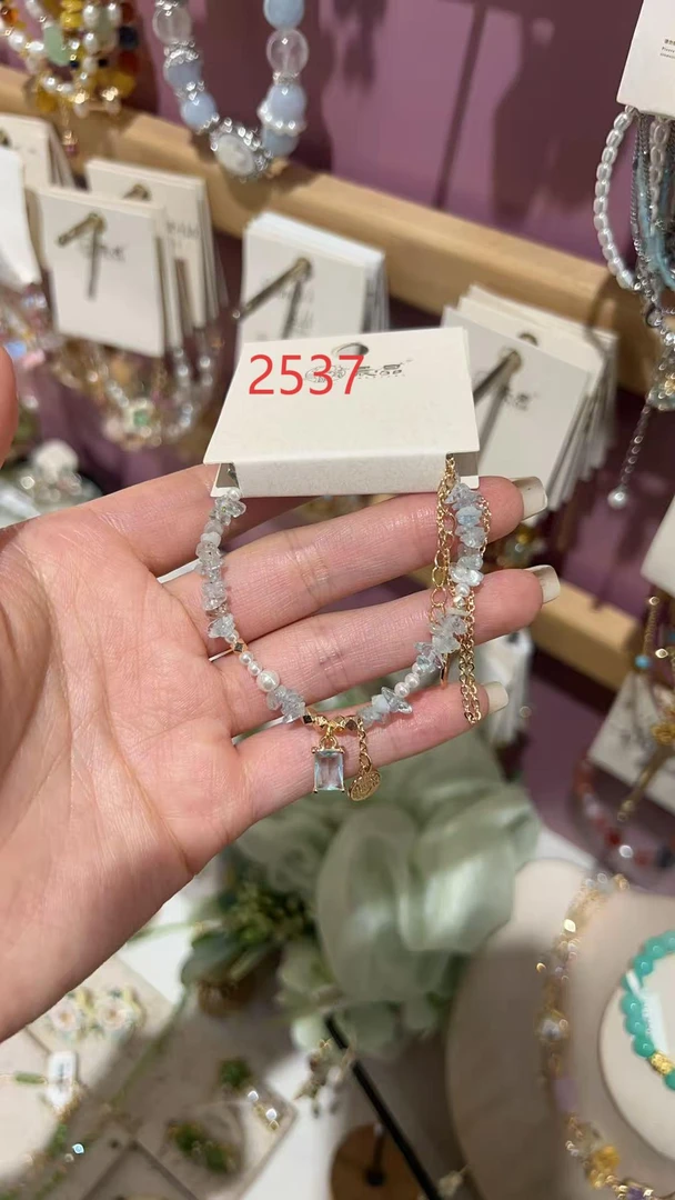 合金手链 晨晶浅蓝色碎石手链2537