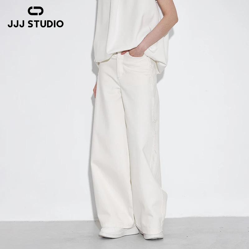 JJJ STUDIO 白色无腰带设计摩登率性百搭香蕉牛仔长裤 JDWWS2K031