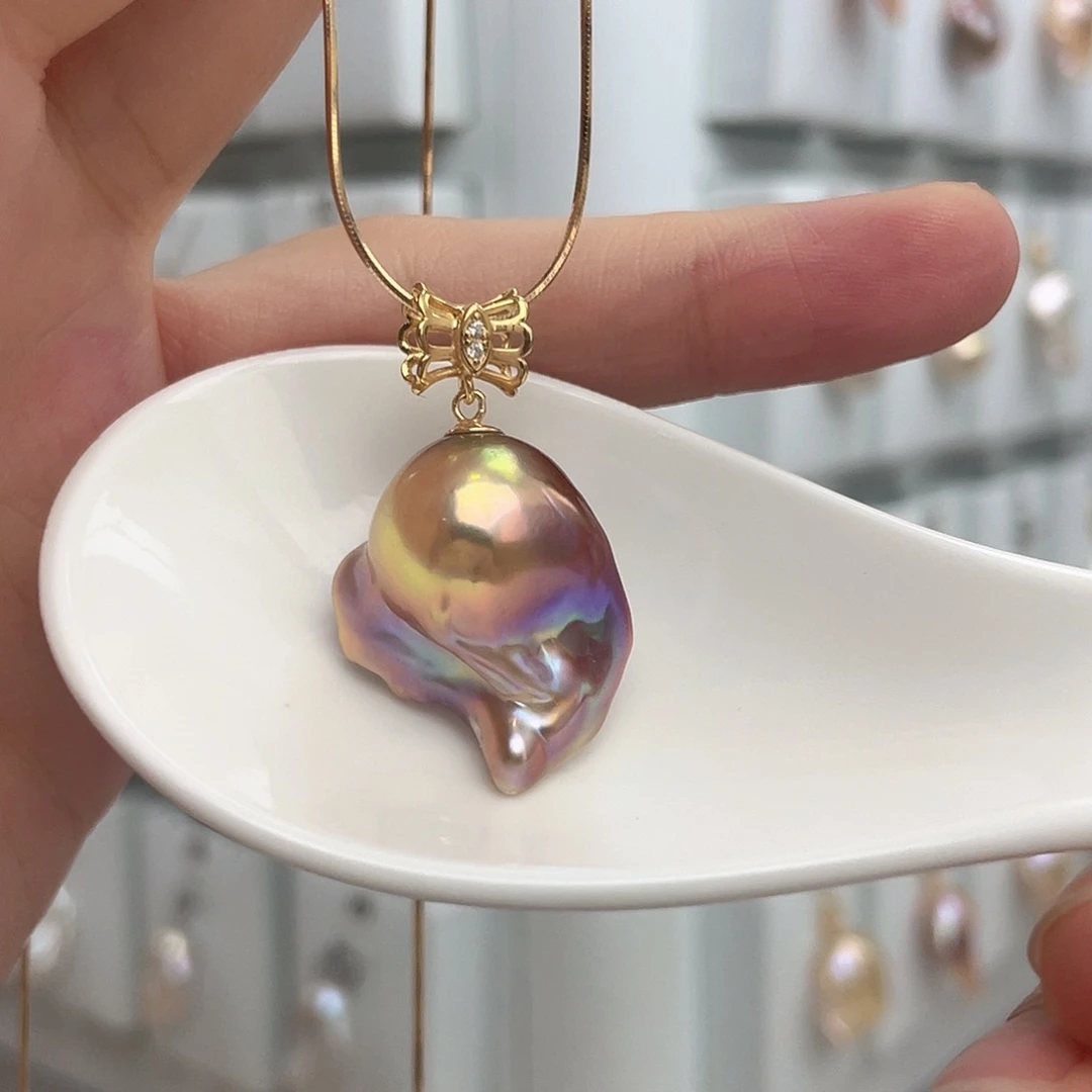 粉***晶未镶嵌淡水珍珠天然淡水珍珠巴洛克