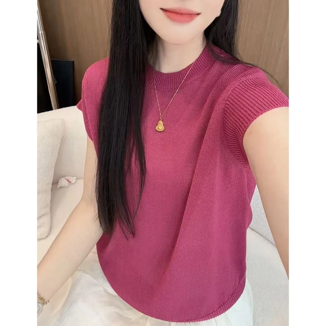 丽丽家~火龙果飞袖时尚休闲百搭夏季薄款圆领纯色上衣