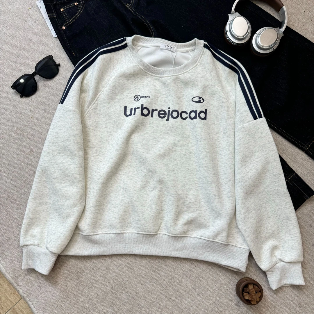 2316春季新款美式插肩袖字母圆领长袖宽松显瘦卫衣