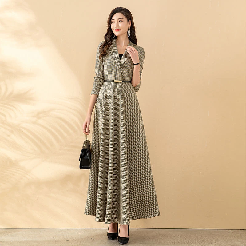 王小鸭时尚连衣裙女2025秋季新款气质优雅收腰长裙轻奢百搭裙子