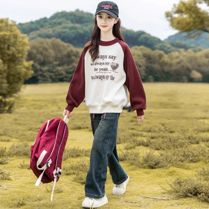 女童卫衣2025秋装新款洋气中大童春秋网红女孩秋季圆领打底衫上衣