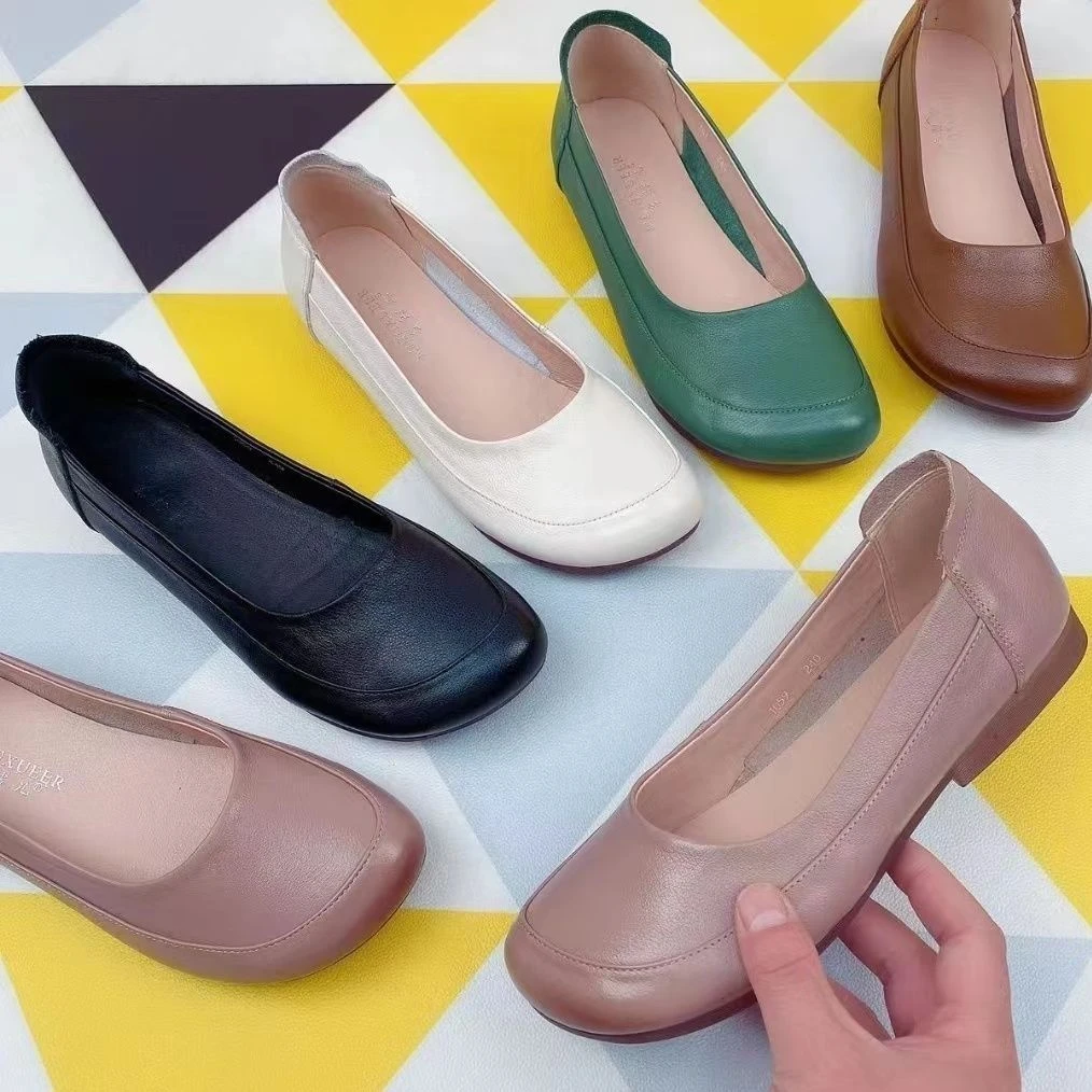 心-1轻奢单鞋女2025春秋新款圆头一字带舒适百搭纯色休闲平底鞋子