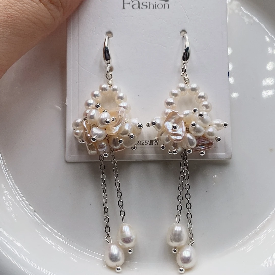 银S925镶嵌淡水珍珠耳饰
