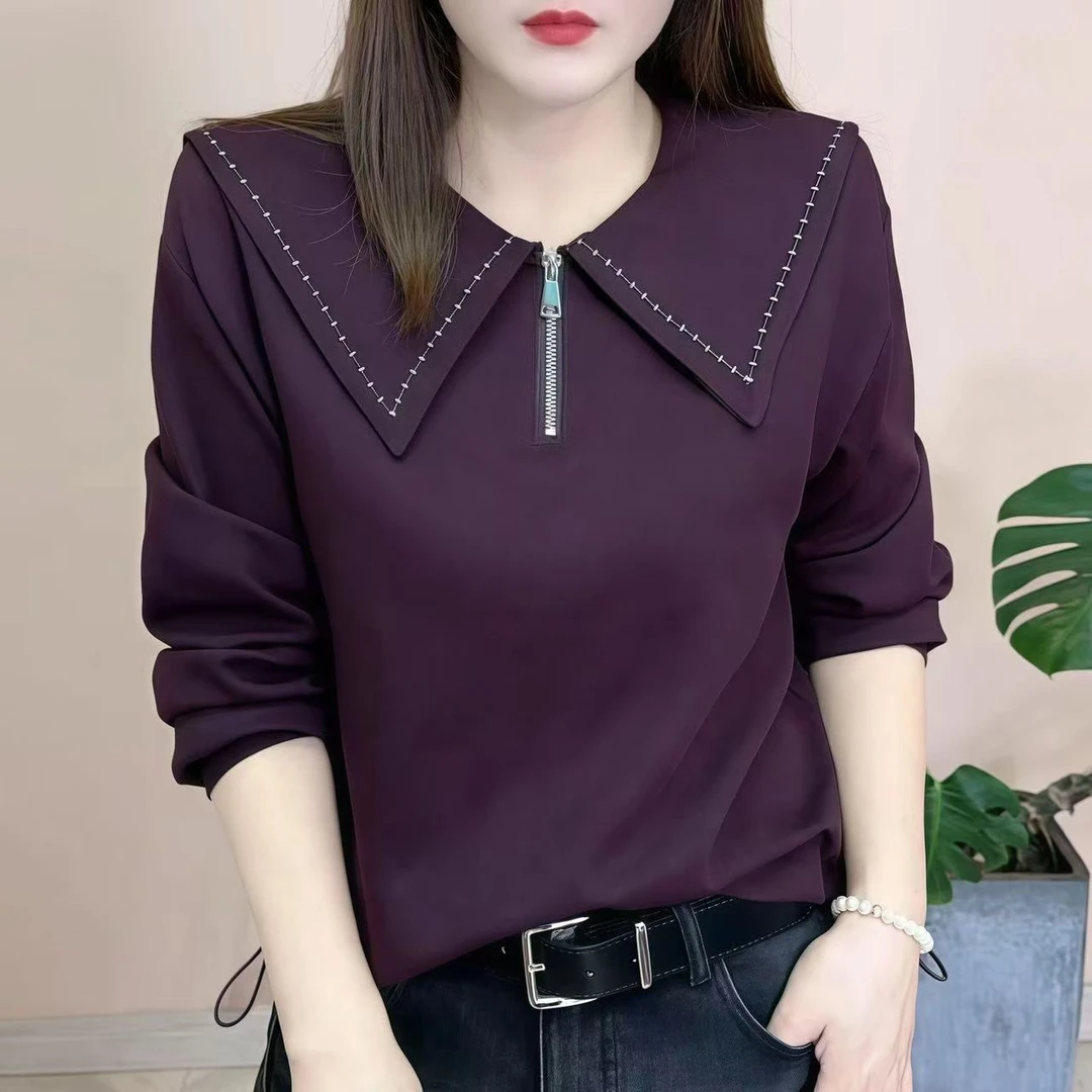 2609款加绒加厚女小衫女保暖娃娃领