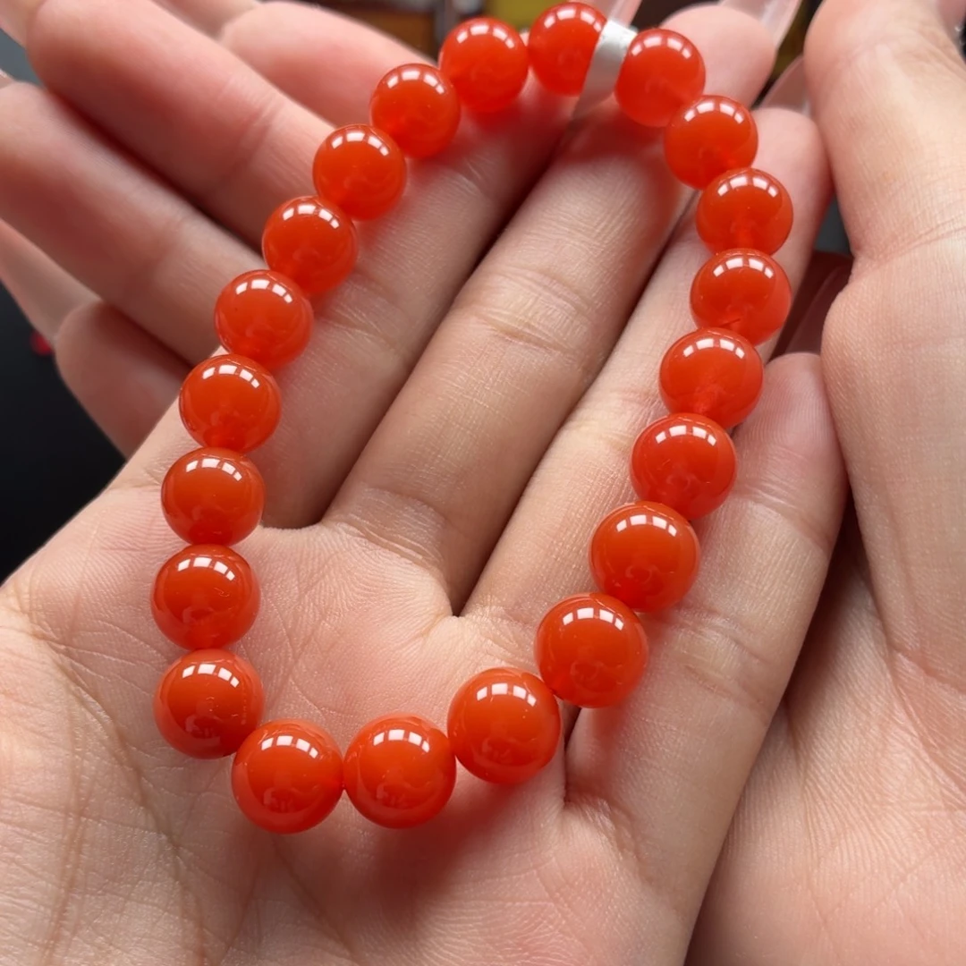 南红玛瑙未镶嵌手串原矿保山南红三眼井柿子红手串卡9+