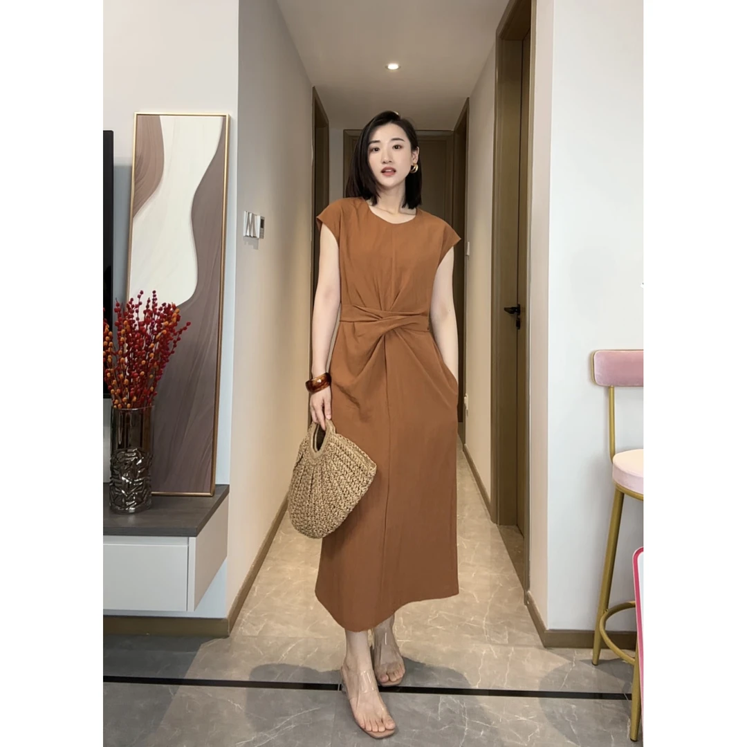 【周姐家】法式高级感收腰气质显瘦连衣裙夏季新款老钱风轻奢长裙