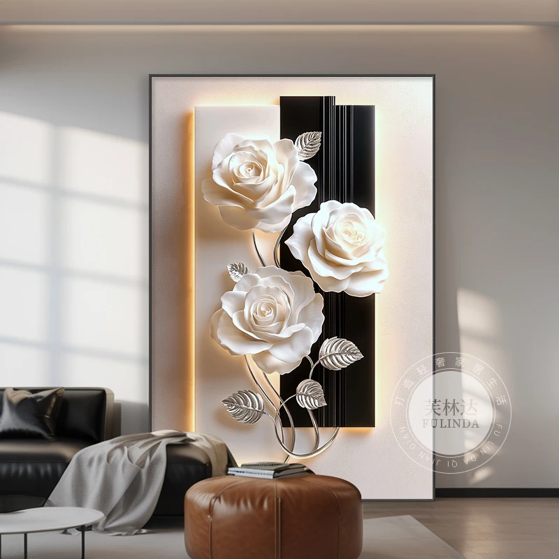 芙林达高级感花卉沙发背景墙装饰画2025新款客厅挂画走廊玄关壁画