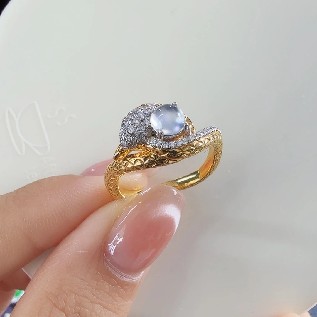 翡翠18K金镶嵌颈饰超精致蛇戒