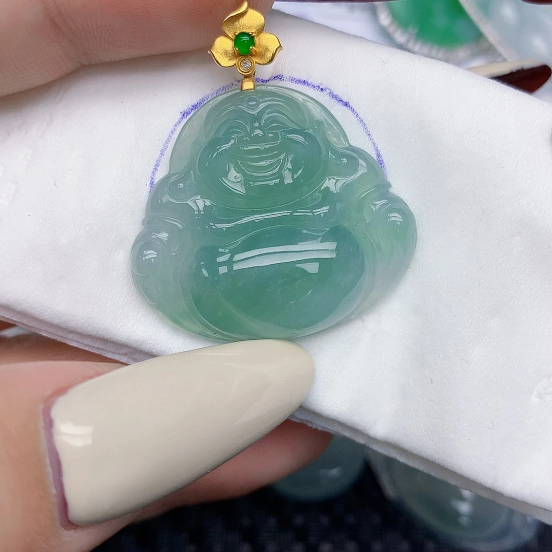 翡翠18K金镶嵌颈饰天然缅甸翡翠a货百元以上9元证书费自理