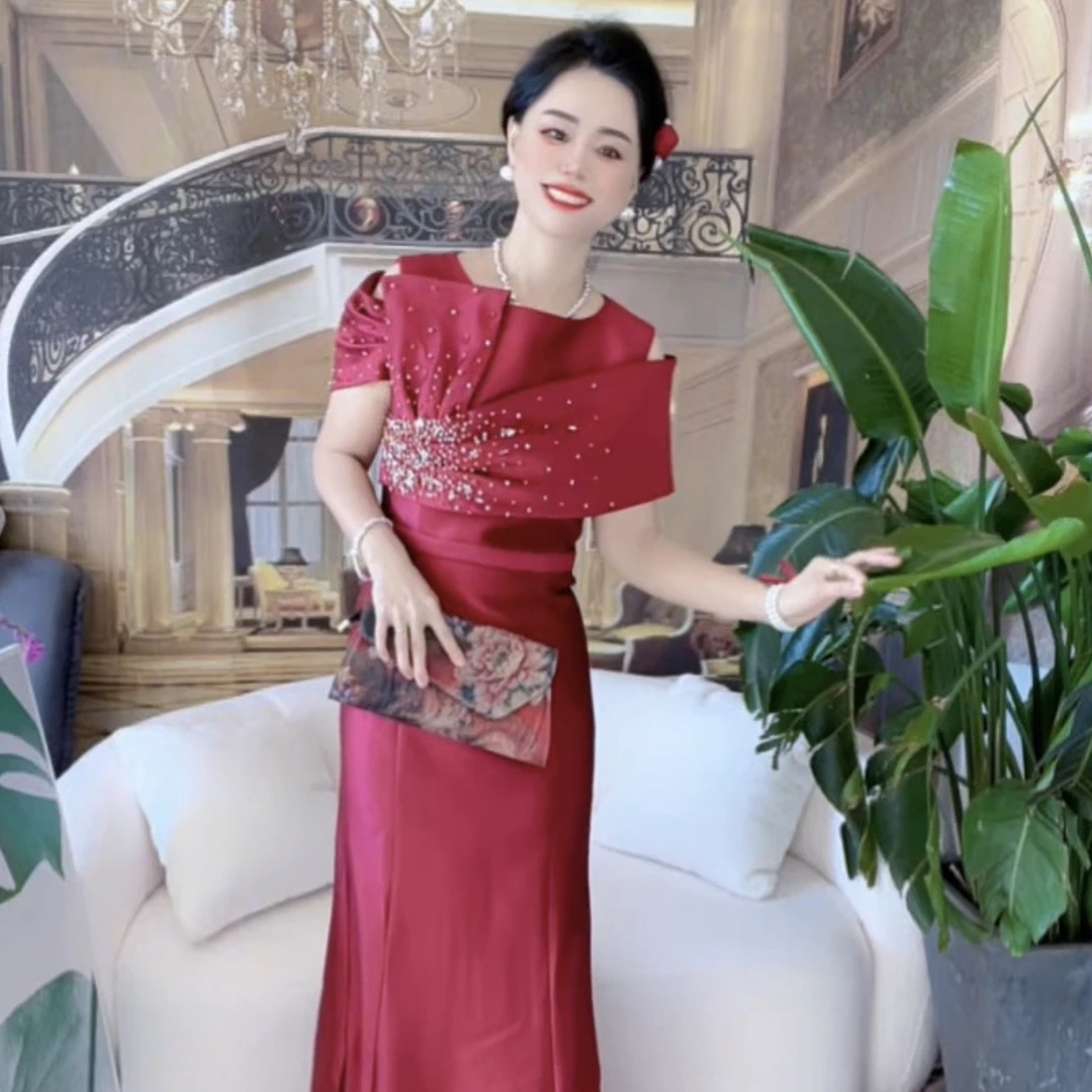 喜婆婆喜妈妈鱼尾裙宴会礼服蕾丝显瘦气质优雅中式修身婚宴设计师