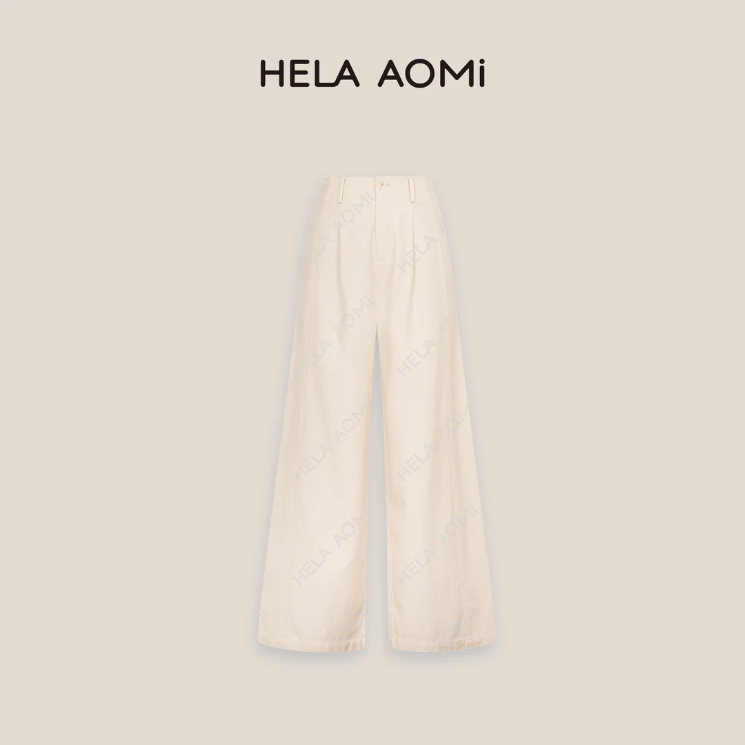 HELAAOMI“修腿神裤”莱赛尔亚麻阔腿高腰显瘦镰刀休闲裤CY5BX61068