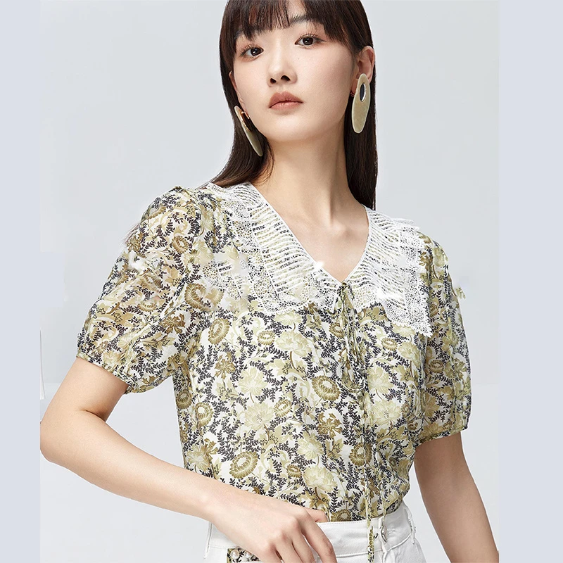 350753【韩系列】蕾丝领拼接衬衫321X3213