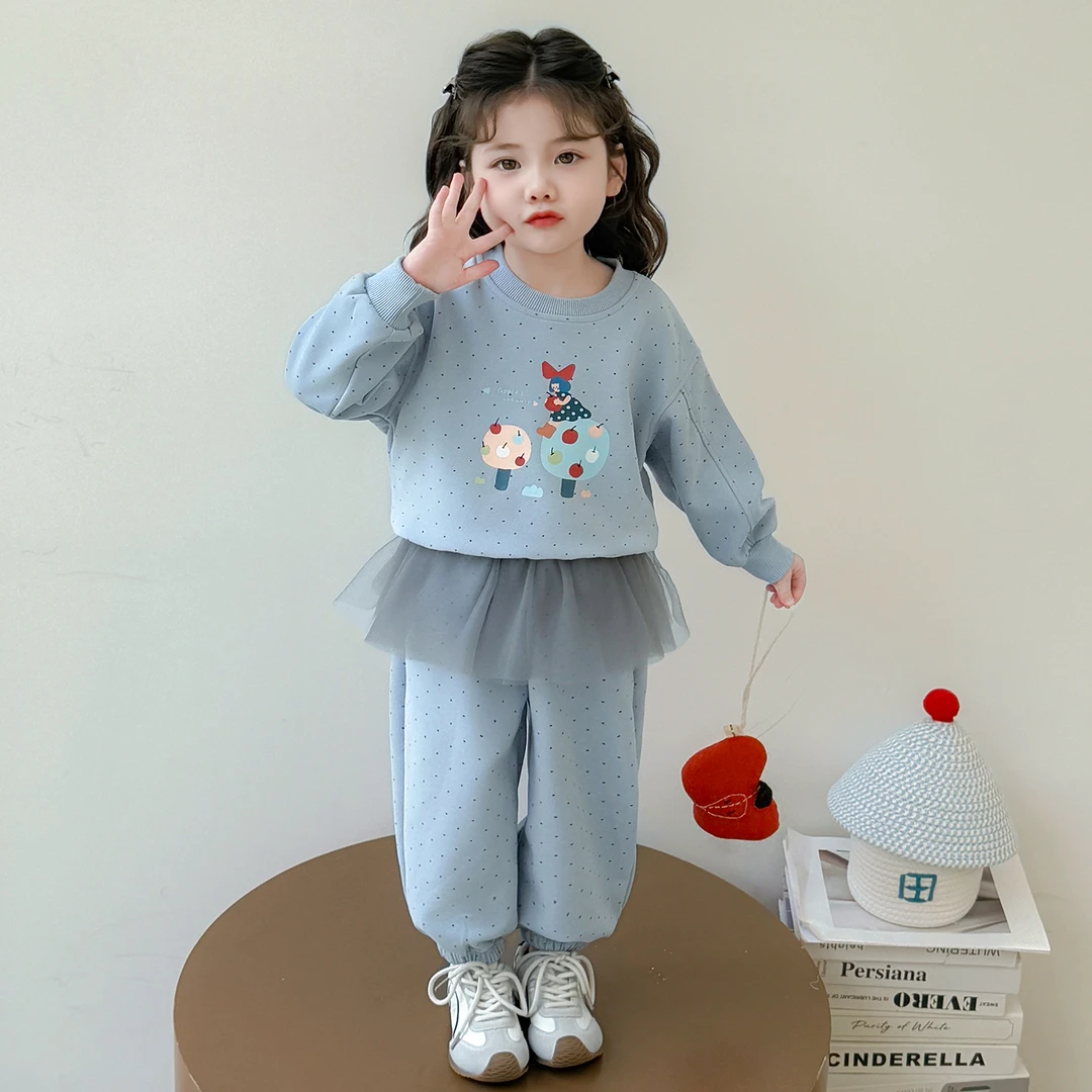 女童春秋季2025新款两件套洋气女宝宝卡通卫衣儿童韩系时尚两件套