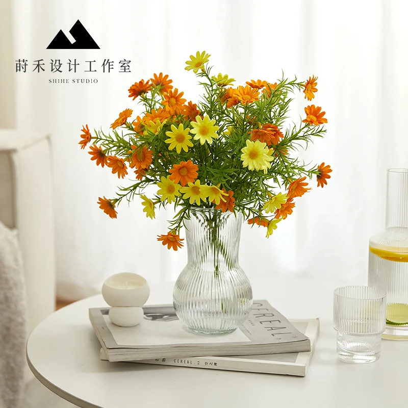 小野菊逼真仿真花用于客厅餐桌玄关电视柜装饰摆件