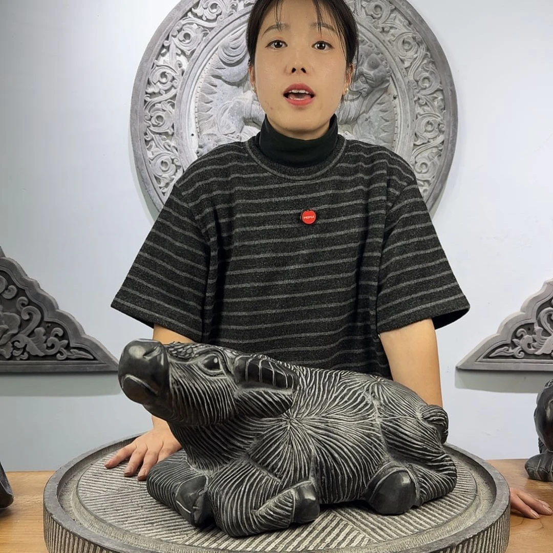 石材青石卧牛摆件长度40厘米