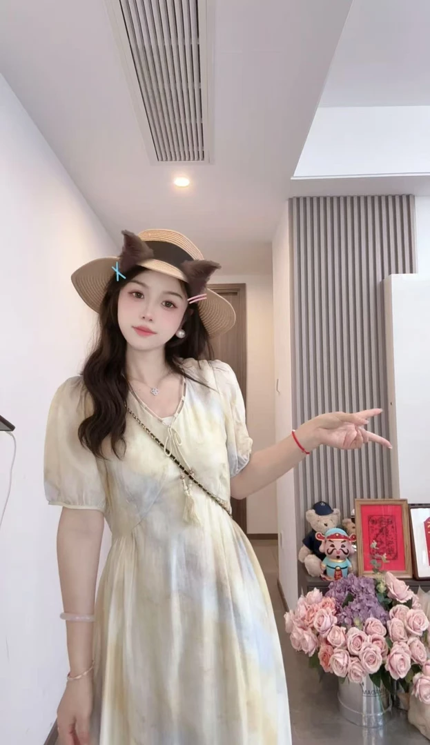 短袖晕染设计显瘦新中式连衣裙