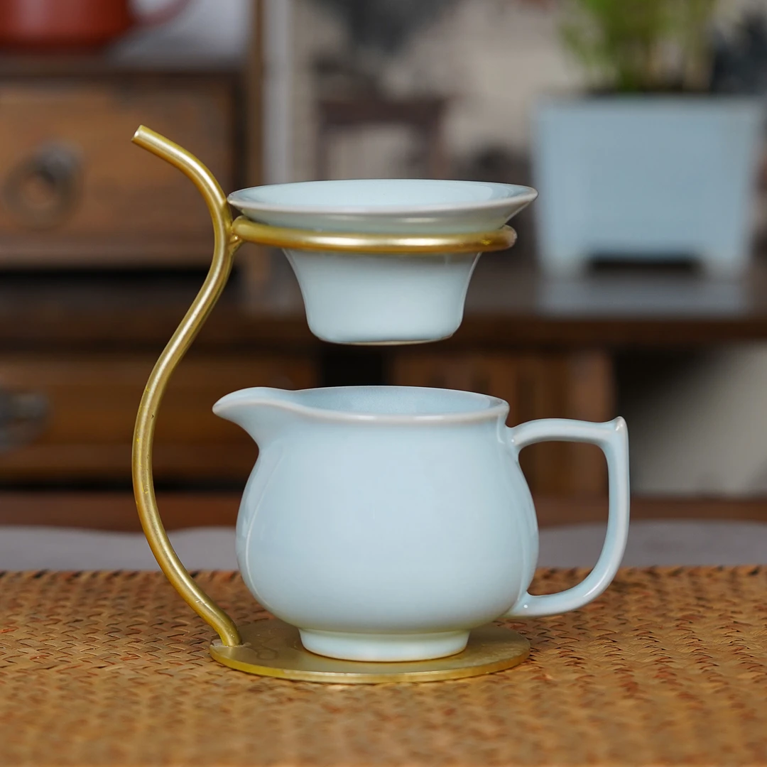 汝窑陶瓷茶滤茶漏一体防烫茶道配件茶海功夫茶具公道杯茶水分离器